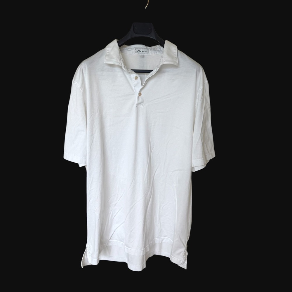 Peter Millar Mens XXL White Short Sleeve Cotton Blend Polo Shirt